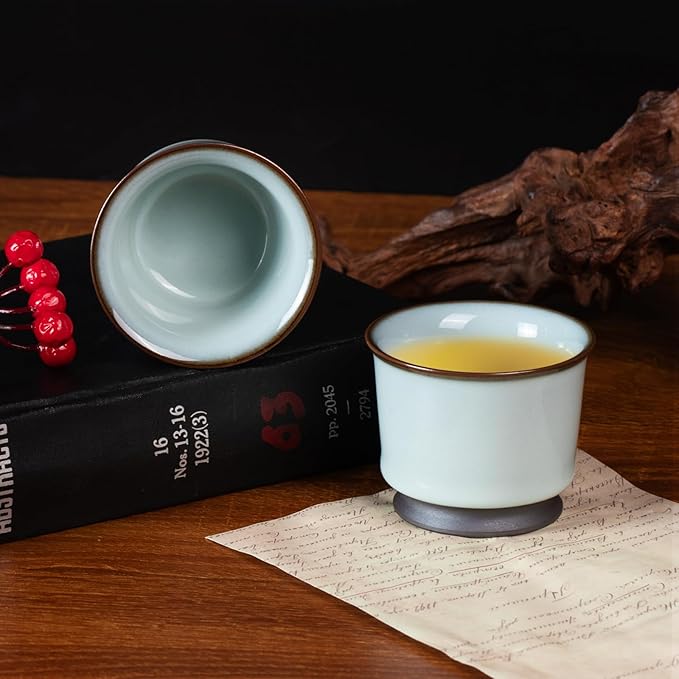 KAMMAK Tea Cup Set of 2 Porcelain Small Tea Cups 3.2oz Handmade Japanese Tea Cup Set, Asian Ceramic Teacups for Home, Party, Office, Chinese Kung Fu Tea Set for Hot/Cold Drink (Imperial Kiln)