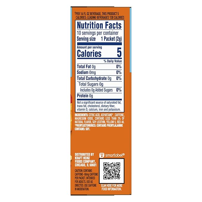 Crystal Light On The Go Peach Mango With Caffeine Drink Mix, 10-Packet Box (Pack of 7)