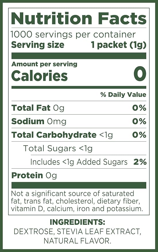 PURE VIA Stevia Sweetener Packets, Sugar Substitute, Natural Sweetener, Zero Calorie Natural Sweetener Packets, 1,000 Count