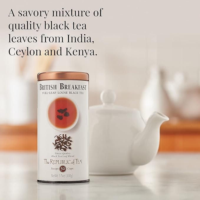 The Republic of Tea British Breakfast Black Full-Leaf Loose Tea, 1 Pound Bag | Steeps 200 Cups