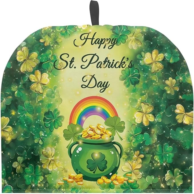 Money Jar Tea Pot Cover Green Tea Insulated Cosy Keep Warm Tea KettleCcover Lucky Leaf Teapot Dust Protector for St. Patrick's Day