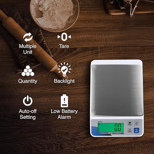 Polit KT-66 Digital Kitchen Scale 18lb – High-Capacity 0.5g Precision Food & Utility Scale with Stainless Steel Tray for Baking, Cooking, Market Produce and Small Business Weighing