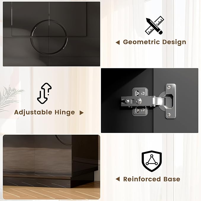 LVSOMT Sideboard Buffet Cabinet with Storage, Modern Accent Credenza with Doors and Adjustable Shelve, 33" Wood Coffee Bar Cabinet for Kitchen, Entryway, Dining Room, High Gloss Black