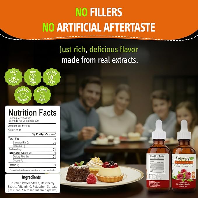 Stevia Select Raspberry Pure Stevia Extract - Zero Calorie Sweetener - All Natural Liquid Extract Sugar Substitute Liquid - Keto Sugar Stevia Flavor - Keto Sweetener & Sugar Alternative 2 Oz (2 Pack)