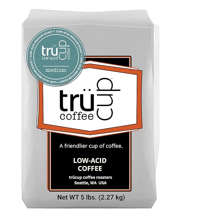 trücup Low Acid Coffee, Ground Coffee Medium Roast - Coarse Ground 5 LB, Natural Water&Steam Process 60% Less Acid, Stomach-Friendly Rich in Antioxidants