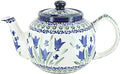 Blue Rose Polish Pottery - Blue Tulip Medium Teapot - 4 Cup Capacity - Hand-Painted Polish Pottery Ceramic Coffee & Tea Server