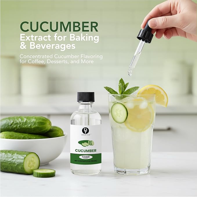 Dolce Flav Natural Cucumber Extract – 2 Ounce Water-Soluble Kosher, Sugar-Free, Concentrated Birthday Cake Flavor for Frosting, Cupcakes & Ice Cream, Includes Measured Dropper