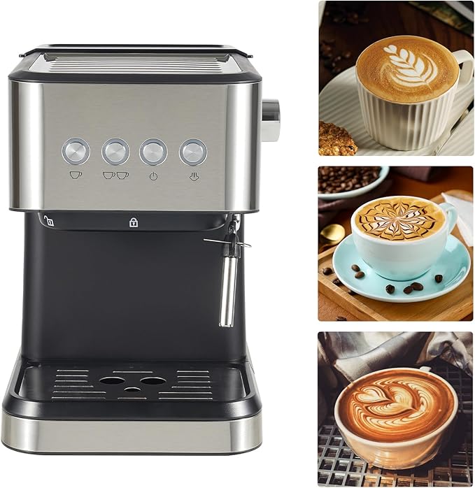 Espresso Machine,Semi-Automatic Coffee Machine,Spoon&Tamper Small Drip Coffee Machine,1.5L Semi-automatic Coffee Machine make coffee (single/double shot),latte macchiato, and hot milk/milk froth