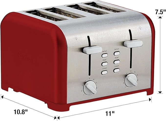 Kenmore toaster 4 slice - extra wide slot countertop kitchen appliance, defrost function, tostador de pan, 9 shade settings, compact design, easy clean crumb tray, bread bagel, stainless steel & Red