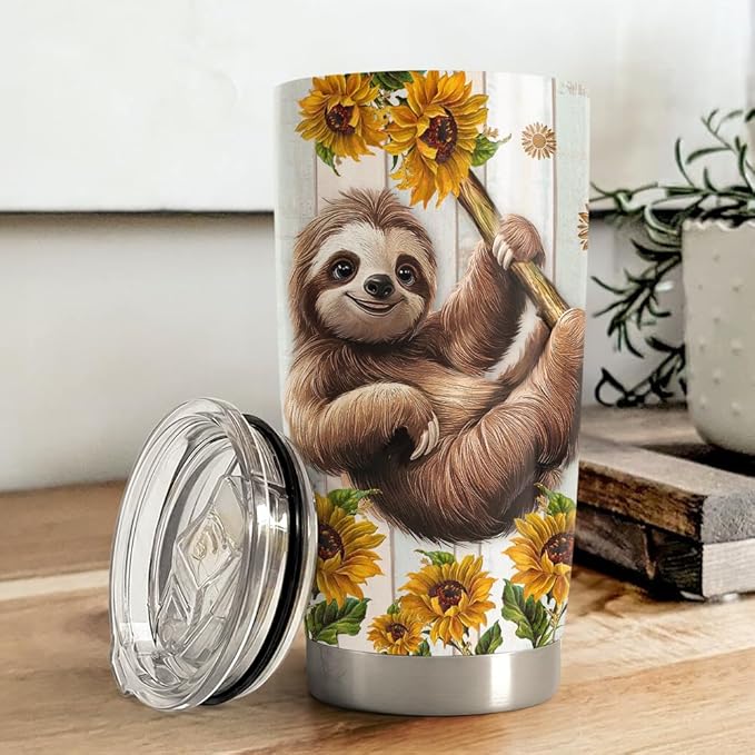 SANDJEST Sloth Tumbler 20oz Stainless Steel Insulated Coffee Travel Mug Cup for Women Girls Sloth Gifts for Birthday Christmas Mothers Day