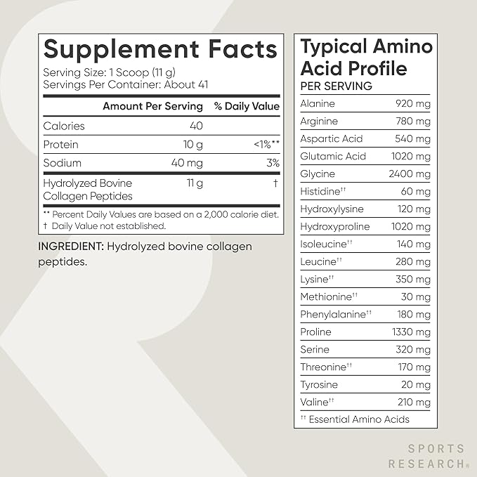 Sports Research Collagen Peptides - Hydrolyzed Type 1 & 3 Collagen Powder Protein Supplement for Healthy Skin, Nails, & Joints - Easy Mixing Vital Nutrients & Proteins, Collagen for Women & Men