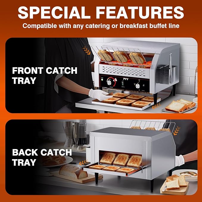PYY 450 Slices/Hour Commercial Conveyor Toaster - Heavy Duty Stainless Steel Electric Belt Toaster for Bun/Bagel/Bread, Restaurant & Buffet Use