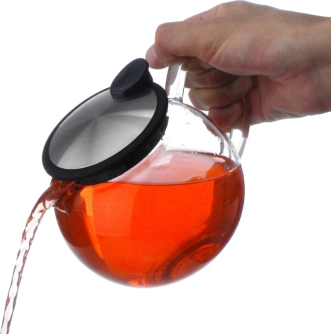 FORLIFE Bola Glass Teapot with Basket Infuser, 25oz./750ml., Red