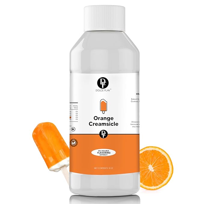 Dolce Flav Orange Creamsicle Extract - 8 Ounce Oil-Soluble Kosher, Sugar-Free, Concentrated Orange Creamsicle Flavor for Candy, Chocolates & Desserts