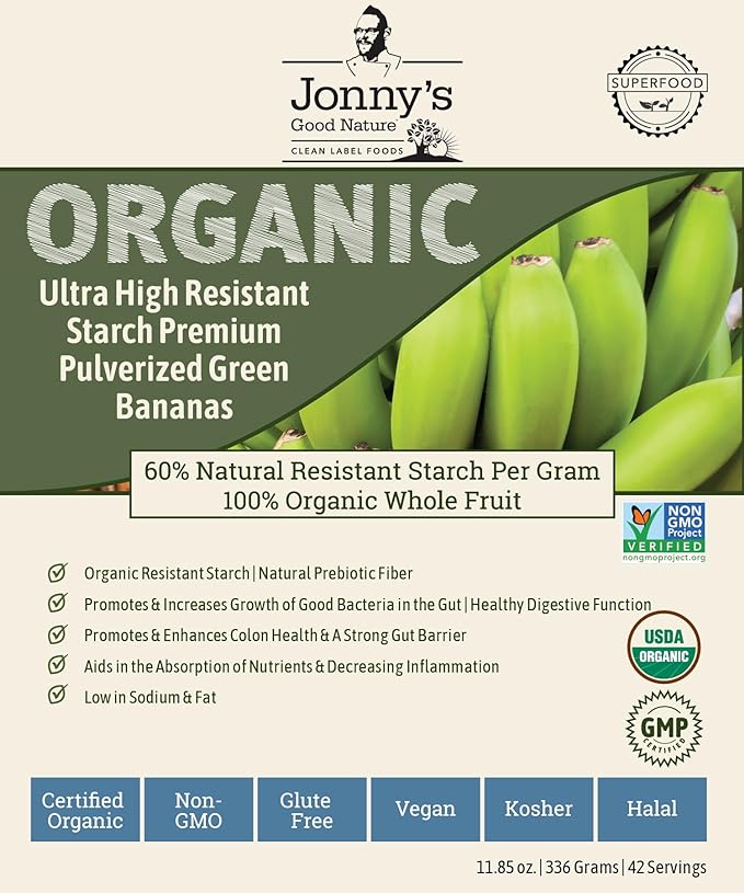 Jonnys Good Nature Organic Ultra High Resistant Starch Premium Green Banana Flour | On Average [10x's] More Prebiotic Fiber Per Gram Than Other Green Banana Flours On The Market | 42 Servings