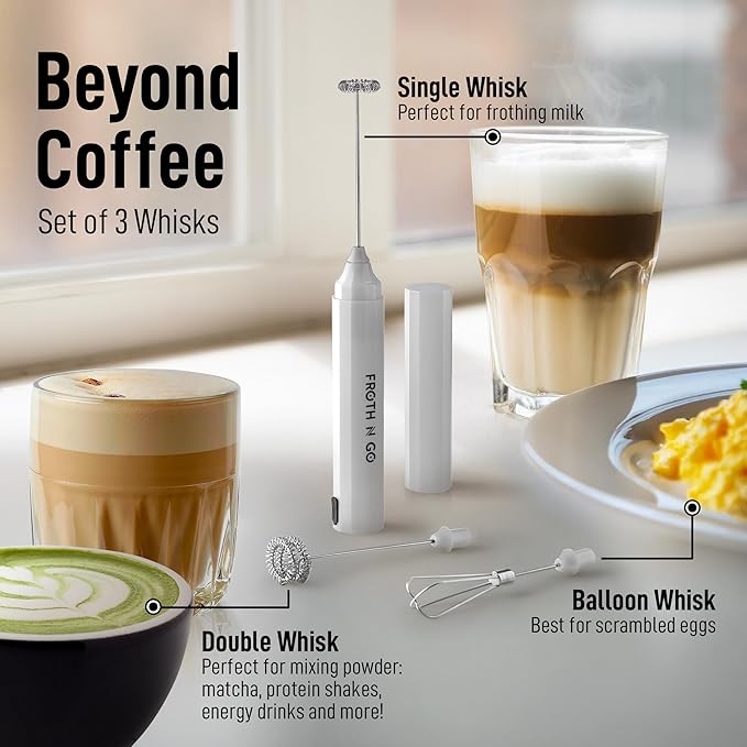 Zulay Froth N Go Milk Frother – Rechargeable 3-in-1 Handheld Frother Wand with Travel Case & USB-C Charger – Single, Double & Egg Whisk for Latte, Cappuccino, Matcha, Protein Shakes – Red