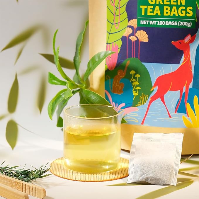 WT WEETEE Green Tea Bags, 100 Count Pure Green Tea, Super Antioxidant | Resealable Kraft Bag | Brew Hot or Iced