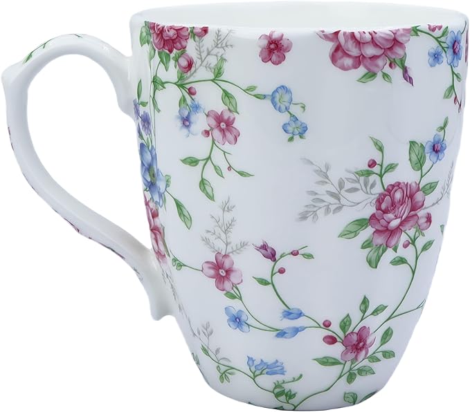 14oz Bone China Coffee Mug Floral Bone Mug Cute Coffee Mug Teacup for Women Mom Friend (Autumn floral)