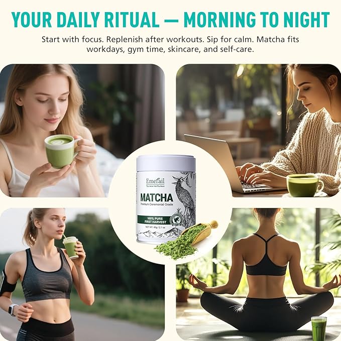 Emerail Ceremonial Grade Matcha Green Tea Powder, Premium First Harvest Unsweetened, 100% Pure Matcha for Lattes, Smoothies, and Baking (40g / 1.4oz)