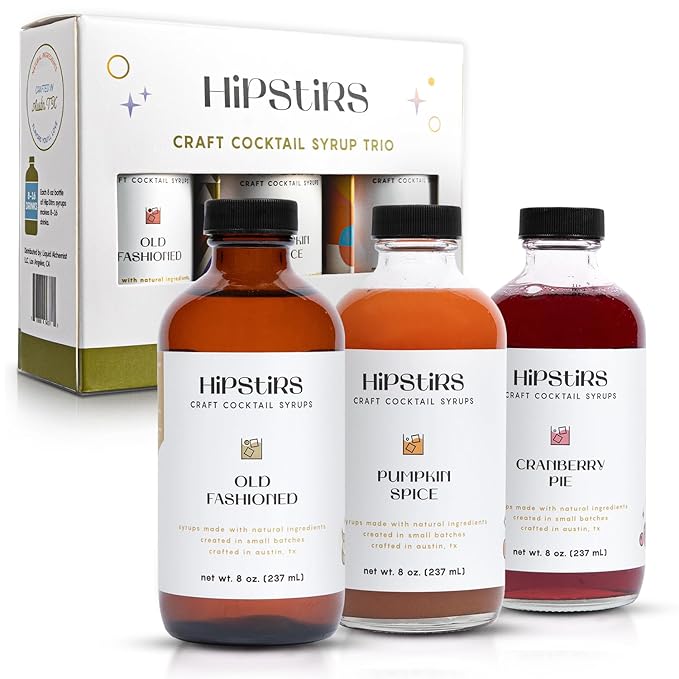 HipStirs Holiday Trio Pack - Our Cocktail Mixers Variety Pack Contains our Delicious Pumpkin Spice Syrup, Classic Cranberry Pie Syrup & Timeless Old Fashioned Drink Mix (8 Fl Oz)