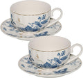 Tea Cups and Saucers Coffee Cappuccino Espresso Latte Cup Mugs Special Gold Line Ceramic Cup Porcelain Tea Cups Set of 2 (7 oz) for Gifts,Party,Gatherings, Afternoon Teas,Receptions