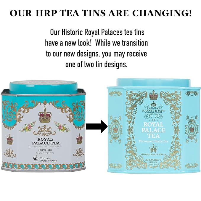 Harney & Sons Royal Palace Tea | Black Teas with Lemon and Grapefruit Flavors, 30 Sachets, Historic Royal Palaces Collection (Tin Design May Vary)
