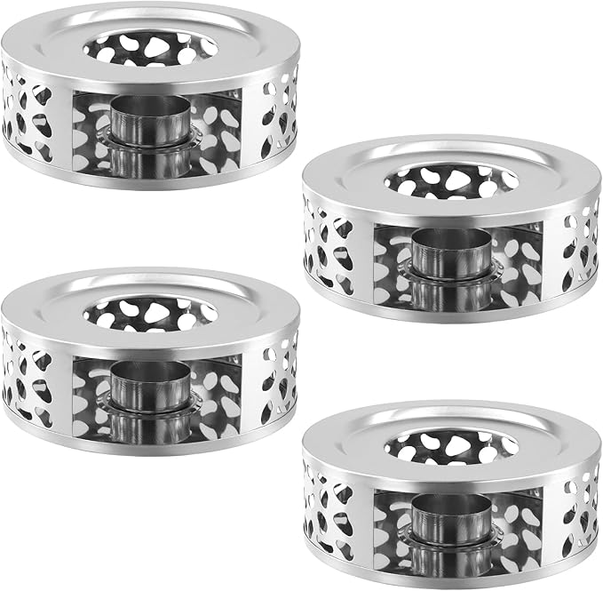 4PCS 430 Stainless Steel Teapot Warmer, Teapot Heater with Tealight Holder, Tea Pot Warmer Base for Meet for Tea