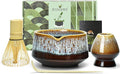 Artcome Matcha Tool Set - Complete Kit with Matcha Bowl with Spout, Bamboo Whisk, Tea Scoop & Whisk Holder, Golden Glaz