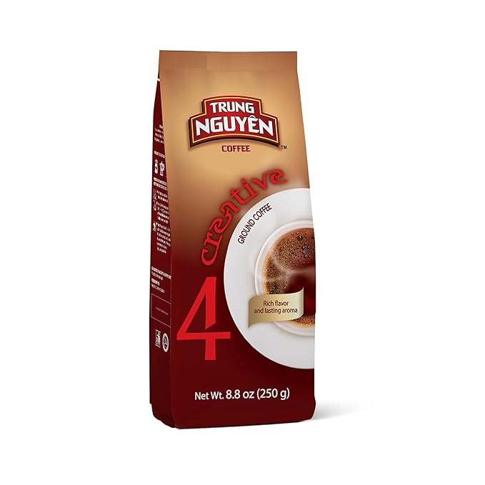 TRUNG NGUYEN COFFEE Creative 4, Ground Coffee, Arabica Blend Robusta, 8.8 Ounce, Medium Roast, Rich Flavor, Lasting Aroma