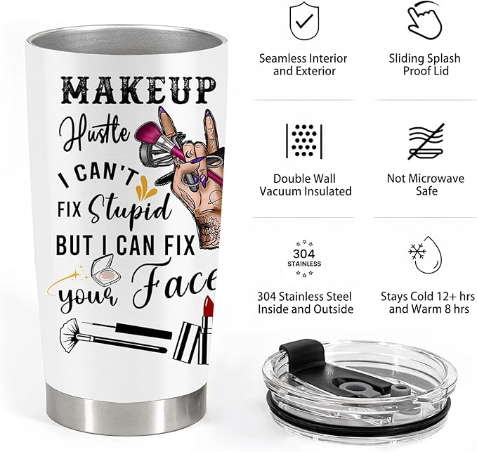 Cosmetology Gifts for Women, Esthetician Makeup Artist Cosmetology Gifts, 20oz Stainless Steel Tumbler with Lid Straw