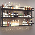 Wall-Mounted Wine Rack with LED Light, 3-Tier Wall Bar Shelves for Liquor Bottles & Glasses, Modern Industrial Black Floating Display Shelf for Home Bar, Dining Room& Kitchen, 39 x 9.8 x 35 in