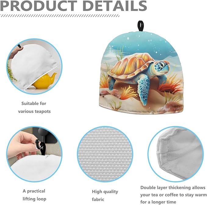 Sea Turtle Tea Cozy for Teapot Insulated Beach Teapot Cozy for Women Tea Cosy for Teapot Home Kitchen Decorative Teapot Cover