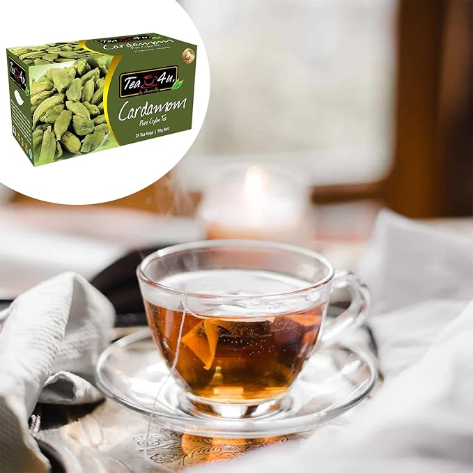Tea4U Flavored Black Ceylon TeaBags (Cardamom) - Ideal Quality from Sri Lanka's Finest Leaves and Expertly Blended - 25 Count