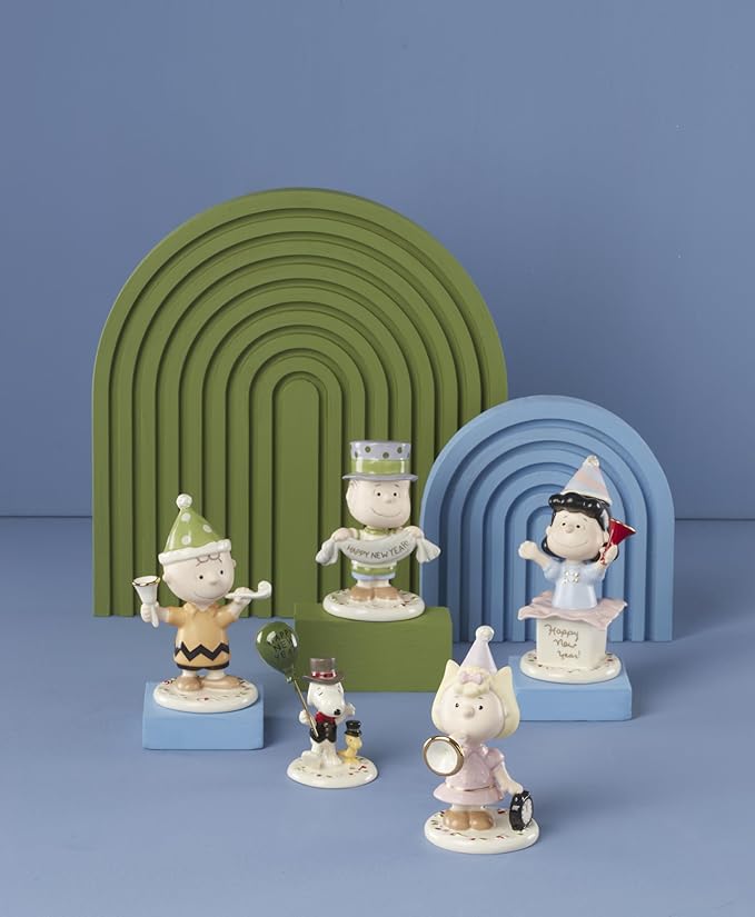 Lenox 866598 Peanuts 5-Piece Happy New Year Figurine Set by, Decorations, Indoor Decor, Collectible Figures