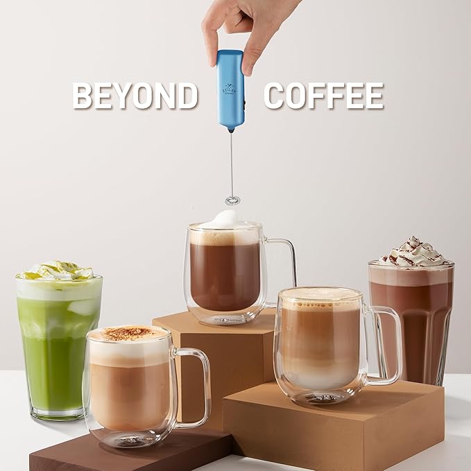 Mini & Mighty Milk Frother Wand – Powerful Handheld Coffee Frother, Battery Operated Drink Mixer – Compact Pocket Size – Detachable Whisk for Latte, Cappuccino, Matcha, Hot Chocolate – Cosmic Blue