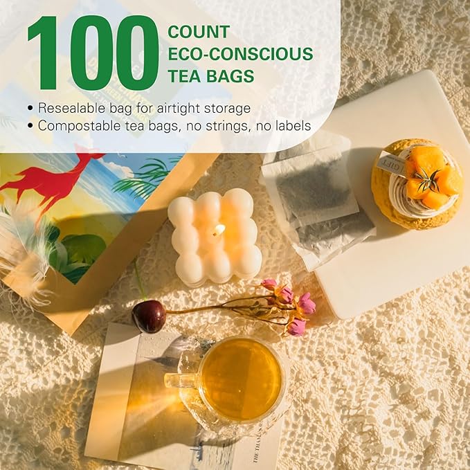 WT WEETEE Decaf Green Tea with Lemon Flavor, Decaffeinated Lemon Green Tea Bags 100 Count, Refreshing & Soothing, Super Antioxidant, Drink Whole Day