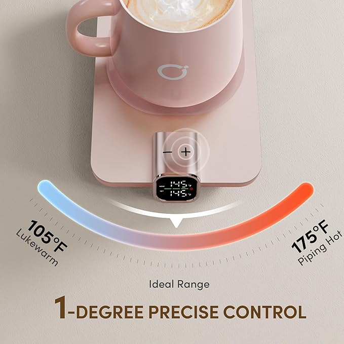 Coffee Mug Warmer Set, ±1°F Precision Temperature Control Smart Heated Mug for Desk, Electric Coffee Warmer with Auto Shut Off & Real-Time Temp Display, Gifts for Men Women, 15oz Ceramic Mug, Pink