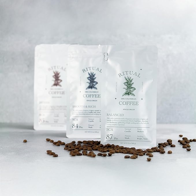Ritual Specialty Coffee Ground Variety Pack | 3 Gourmet Bags (36oz Total) | 100% Colombian Single Origin | Medium Roast & Upp Roast | Balanced, Intense & Smooth Profiles | SCA Certified Coffee