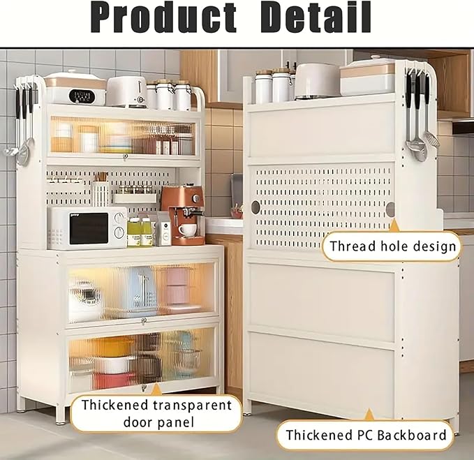 Bakers Rack with Wheels, 5-Tier Coffee Bar with Wheels, Microwave Stand with Storage, Kitchen Shelves for Kitchen Pantry, Storage Room, White