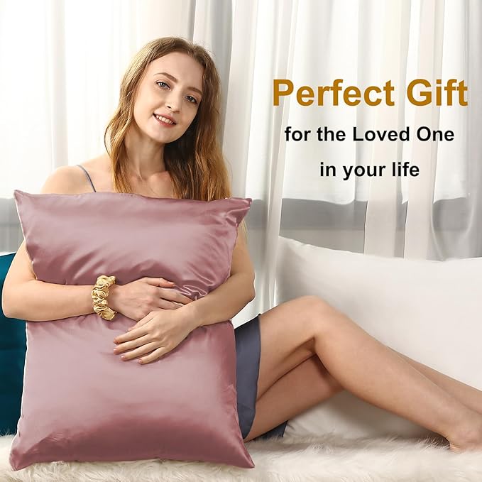 Silk Pillowcase for Hair and Skin with Hidden Zipper, Ravmix Both Sides 21Momme Mulberry Silk Cooling Pillow Case Standard Size 20×26inches, 1PCS, Dark Pink
