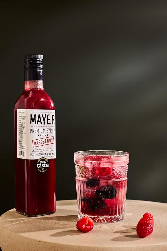Mayer Hungarian Premium Raspberry Artisanal Syrup, Award-Winning, All-Natural, Vegan, Gluten-Free, Handcrafted with 100% Real Fruits, (2 x 16.9oz), Perfect Coffee Syrup & Cocktail Syrup, No Artificial Additives (2 Pack)