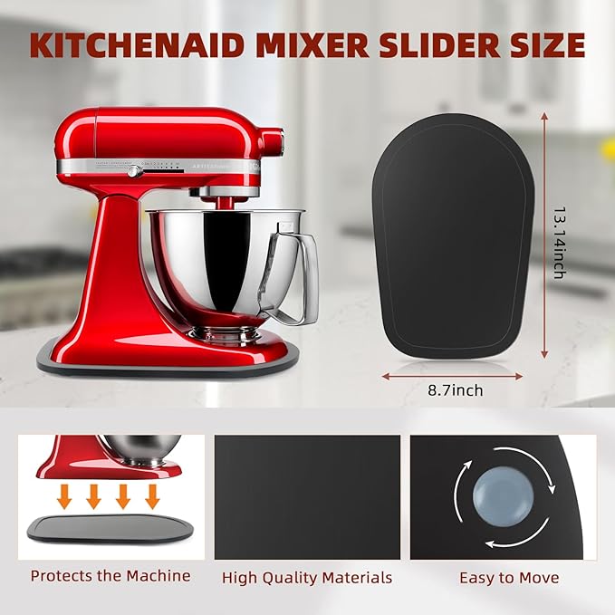 Mixer Slider Compatible with 3.5 QT Kitchen Aid Stand Mixers, Kitchen Countertop Storage Mover Sliding Caddy Mixer Slider Mat for Kitchen Aid Stand Mixer Accessories Attachment (Bamboo - Black)