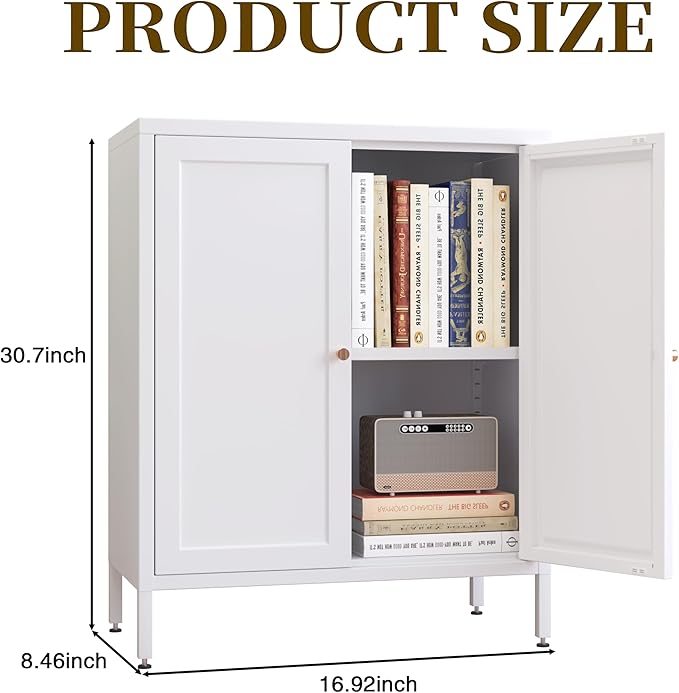 Small 2 Transparent Door Metal Storage Side Buffet Cabinet for Bed Room,Living Room,Entryway,Hallway,Home,Hotel,Office,Garage,Kitchen,1 Removable Shelf. (Square Door, White)