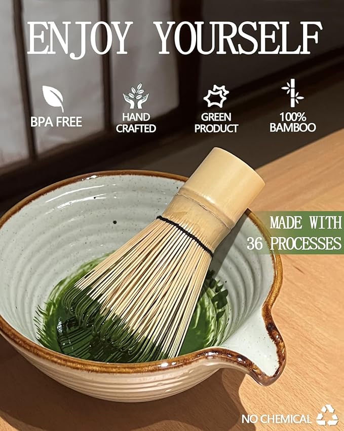 Matcha Whisk, Matcha Bamboo Whisk, Matcha Whisks Set for Matcha Powder Handcrafted Organic Traditional Japanese Chasen, 100-Prong Matchas Stirrer Wisk Mixer Brush for Authentic Tea Preparation