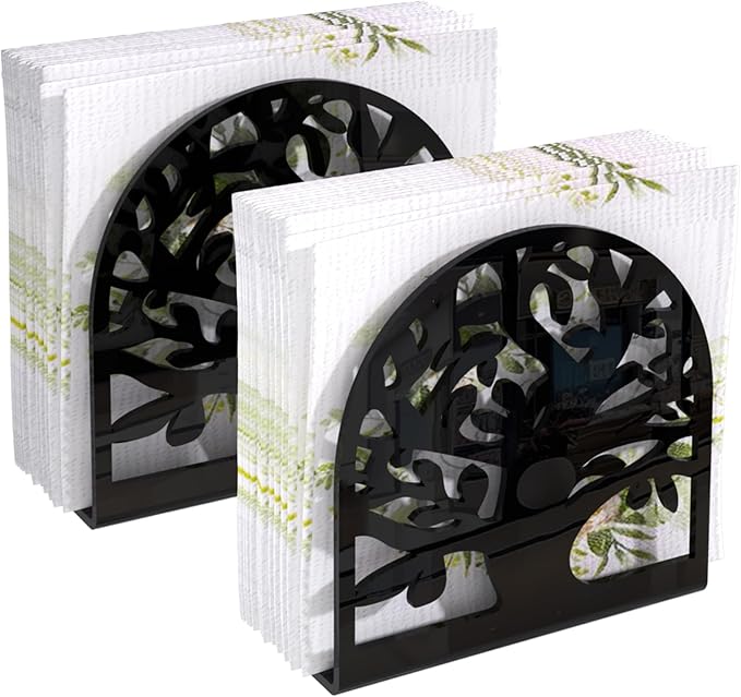 Napkin Holder, 2 PCS Black Acrylic Napkin Holder for Table, Standing Paper Napkin Dispenser for Kitchen Tree Design Cocktail Napkin Organizer for Coffee Shop Table Decor (2pcs Tree-Shaped Black U)