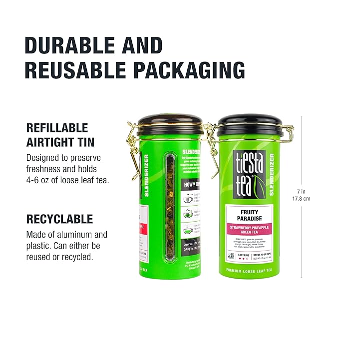 Tiesta Tea - Fruity Paradise, Loose Leaf, Strawberry Pineapple Green Tea, Premium Medium Caffeinated Green Blend, Make Hot or Iced, Brews Up to 50 Cups, 24oz Refillable Tin, Pack of 6