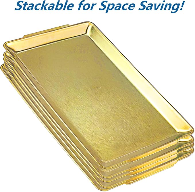 16.3" x 11" Large Serving Platters, Stainless Steel Heavy-Duty Large Serving Trays, Gold Rectangular Plates for Food, Fruit, Party, Wedding, Christmas, Chip and Scratch Resistant