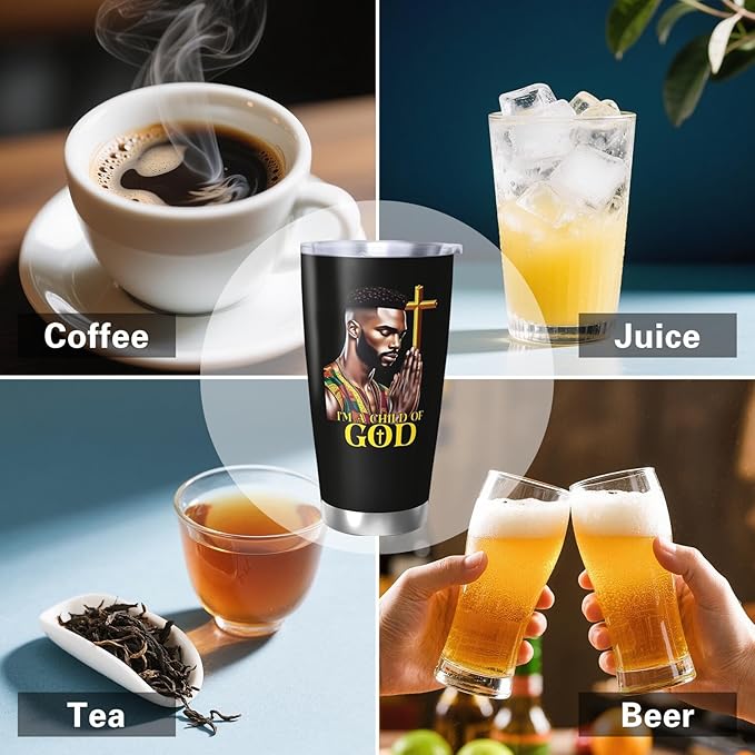 Africian American Christian Gifts for Men, Religion Gift Black Man Coffee Mug, Afro Black Dad Gift Travel Mug, 20oz Coffee Tumbler, Christian Tumbler for Men Faith