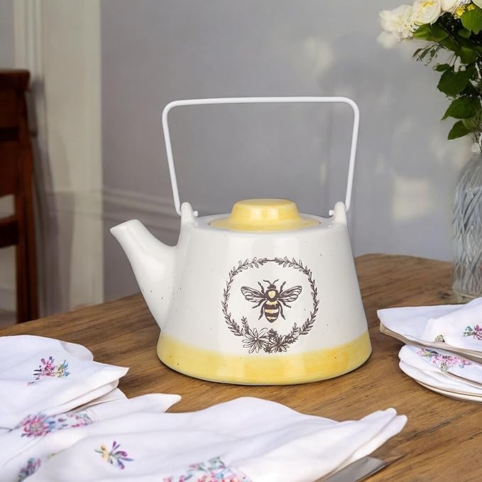 Young's Ceramic Bee Teapot with Metal Handle