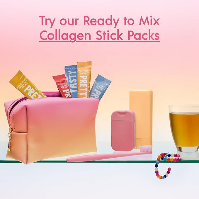 Pretty Tasty Radiance Collagen Tea - Beauty and Wellness - 10g Collagen Peptides Mix - (12 Pack) Raspberry